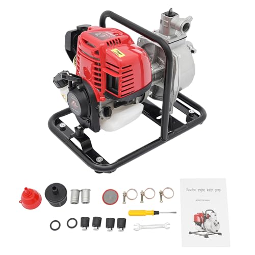 Bomba de gasolina, bomba de agua de 8100 l/h y 30 m de altura, bomba de jardín con motor de gasolina de 4 tiempos y altura de succión de 8 m, arranque de tracción, base de metal, asa de transporte