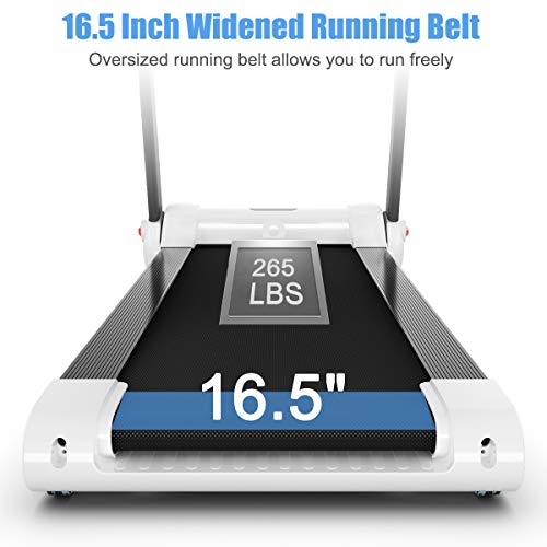 GYMAX Folding Treadmill, 2.25HP Electric Motorized Running Walking Machine with LED Touch Screen, Portable Cardio Workout Treadmill for Home Gym Office (White)