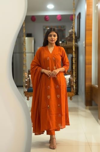 Image of ANNI Designer Women's Rayon Viscose Straight Kurta Set with Pant and Dupatta | Stylish Long Kurti Dress for Festive, Party, and Ethnic Wear