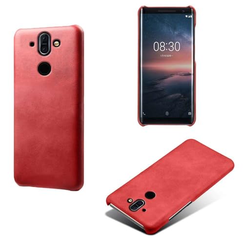 Funda para Nokia 8 Sirocco,Antideslizante,Protección contra caídas,Casca Trasera de Color sólido Simple,Diseño de Cuero de imitación de plástico-Red