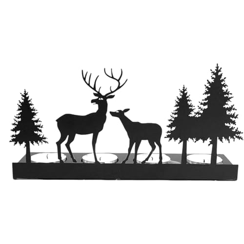 ZORVYN Corona de Adviento Moderna Alargada Negra de Metal Corona de Adviento con Velas para 4 Velas Navideñas Soporte de Velas de Adviento como Corona de Navidad para Mesa