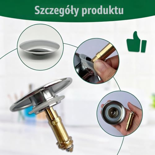 Febbya Wymienne korki do umywalki łazienkowej, mosiężna zatyczka do zlewu łazienkowego, przycisk z mosiężną sprężyną śrubową, uniwersalny korek do umywalek, wanny i zlewu kuchennego