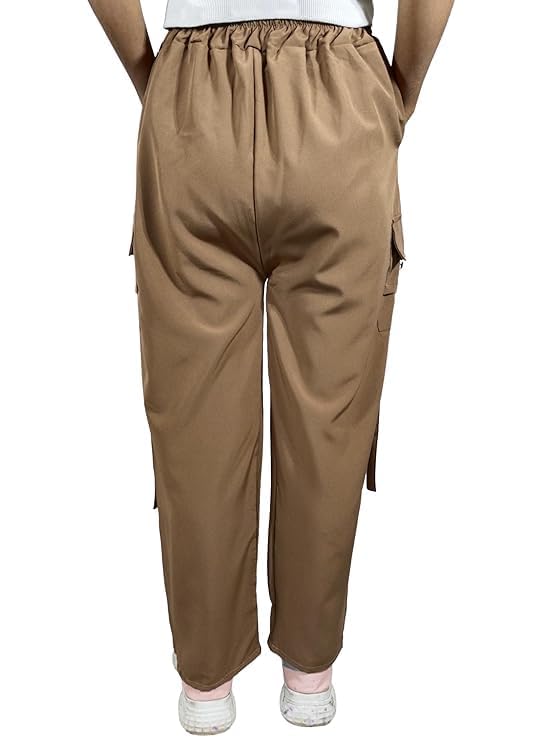 Image of ARYANSH Shoppe 4 Pocket Straight-Fit Cargo Trouser Pants for Kids Girls | Stylish High-Waist Casual Wear with Pockets | Small to XXL