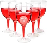 Ginikoe 24 Clear Stemmed Plastic Wine Glasses - 296 ml Reusable Wine Glasses for Parties - Plastic Wine Cups with Stem for Weddings, Wine Tasting, Patio Gatherings, and Elegant Party Supplies