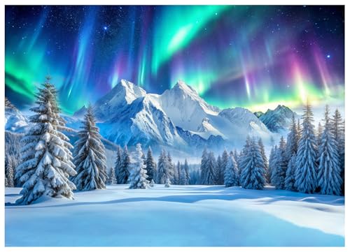 WOLADA Winter Snow Mountain Aurora Backdrop Snow Pine Mountain Aurora