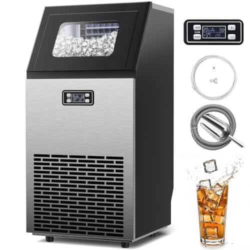 Kismile Commercial Ice Machine 100Lbs/24H 45 Cubes/Batch in 11-20 Mins Stainless Steel Freestanding with Dual Self-Cleaning & 2 Water Inlet Modes for Restaurant/Bar/Home/Office Offices