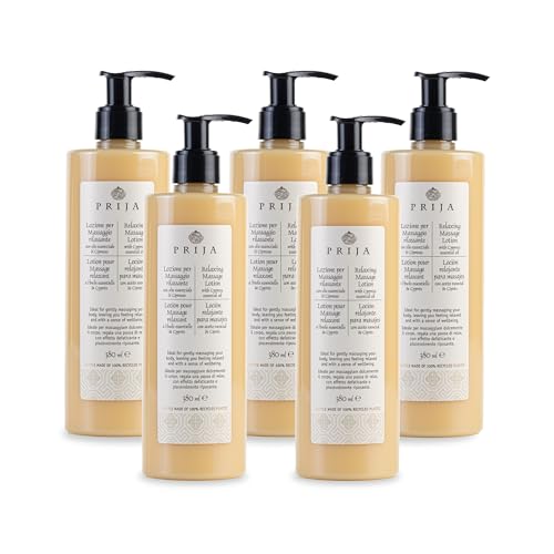 Prija Relaxing Massage Lotion with Aloe Vera and Cypress Oil, Refreshing and Moisturising Body Cream Leaves You Feeling Relaxed with a Sense of Wellbeing 5 x 380ml