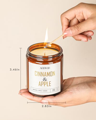 Image of AOOVOO Apple Cinnamon Candle - 9 oz Scented Candles, Aromatherapy Candle, Soy Candle for Home Scented