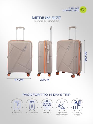 Image of Safari Benson Medium 8 Wheels 66cm Check-in Trolley Bag Hard Case Polypropylene 360 Degree Wheeling System Luggage, TSA Approved Lock, Trolley Bags for Travel, Suitcase for Travel, Fossil