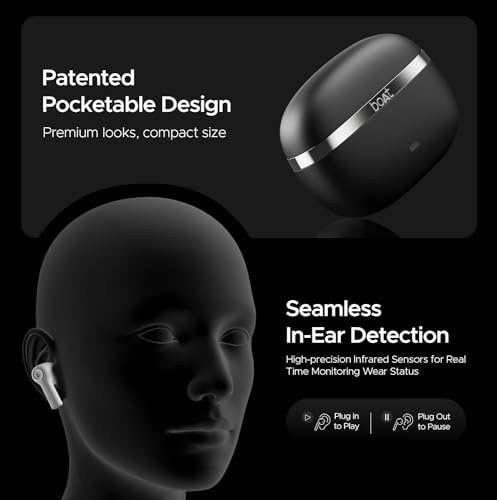 Boat Nirvana Ion, 120HRS Battery, Crystal Bionic Sound w/Dual EQ Modes, 4Mics ENx, App Support, Low Latency, IPX4, v.5.2 Bluetooth Earbuds, TWS Ear Buds Wireless Earphones with mic (Charcoal Black) 7 41mR09ZIZZL