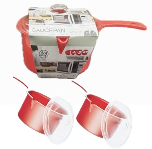 Home Fittings 2X Easy Cook Polly Carbonate Non-Staining Microwave Saucepan and Lid Red 850ML BPA Safe (Pack of 2) RED Sauce Pan