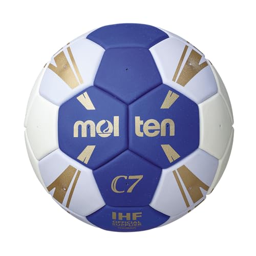 Molten H2C3500-BW Handball, Pro Trainingsball „C7“, Synthetik-Leder (TPU), geklebte Panels, IHF Gütesiegel, blau/weiß/Gold, Größe 2, Paketeinheit 18