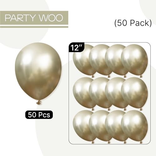 Image of PartyWoo Metallic Gold Balloons 50pcs Chrome Gold Color 12 Inch | Balloons for Birthday Graduation Baby Shower Anniversary Wedding Bachelorette Christmas New Year Party Decorations Gold-G128