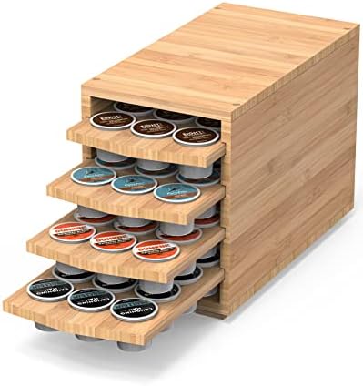 WELL WENG Coffee Pod Holder Compatible with 72 K-Cup Pods,4-Tier Pod Drawers (Natural)