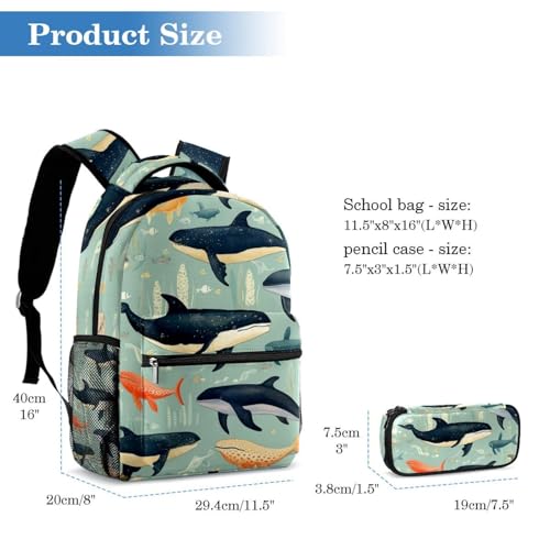 Sac à dos avec trousse baleines pour école et voyage ado - 2