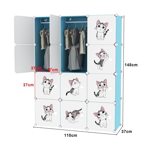 Image of Sunderlook Plastic Wardrobe for Kids Clothes - 12 Door Collapsible Wardrobe, Baby Cupboard, Cupboard for Kids, Baby Almirah for Clothes and Toys, Foldable Almirah for Clothes (Blue KTP2, 12 Door)