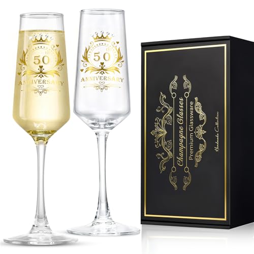 ROXBURGH 50th Wedding Anniversary Champagne Flutes Present Rhinestones Studded, 50th