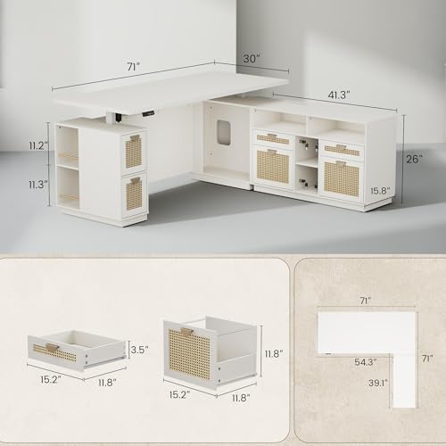 Image of ModernMate 71 inch L Shaped Electric Standing Desk with 4 Drawer File Cabinet