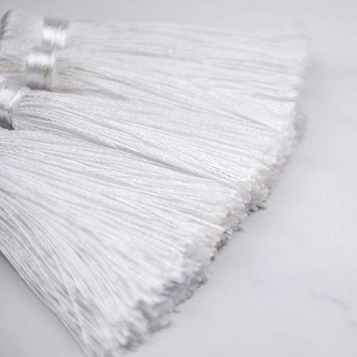 Image of Makhry 20pcs 4.3 Inch Handmade Silky Floss Mini Tiny Craft Tassels with 2-Inch Cord Loop and Small Chinese Knot for Earrings, Souvenir, Bookmarks, DIY Craft Accessory,Tags (White)