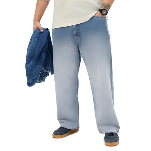 Image of Urbano Plus Men's Loose Baggy Fit Heavy Washed Faded Denim Jeans Non-Stretchable