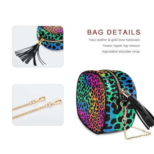 Image of ALAZA Women's Neon Leopard Skin Print PU Leather Crossbody Bag Shoulder Purse with Tassel