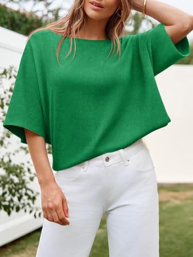 Image of Cicy Bell Womens Half Sleeve Sweaters Oversized Boat Neck Knitted Pullover Sweater Trendy Casual Loose Fit Fall Tops