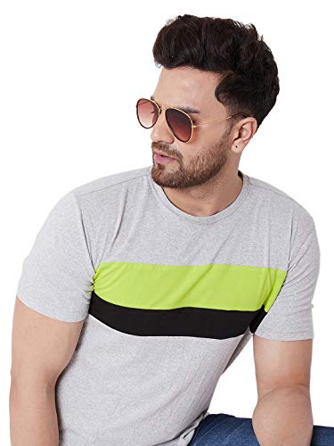 Image of GRITSTONES Half Sleeves Color Block Round Neck T-Shirt for Men -GSHSTSHT2520 P