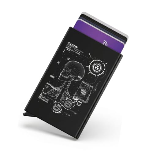 Image of Zip-Tap NFC Digital Contact Sharing Wallet Black Metal Laser Engraved Cyberpunk Design with Software RFID Blocking Neuro Aluminum Slim Front Pocket 6-Card Holder