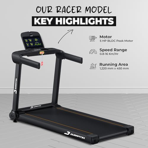 Image of Durafit91 Racer 5 HP Peak BLDC Motorized Treadmill | 120 Kg User Weight| 16 Km /Hr Max Speed| Hydraulic Foldable| Bluetooth Speaker | Wynd app | Home use