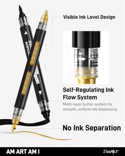 Image of JusArt 6 Black & White & Gold Acrylic Paint Markers, Dual Tip Markers