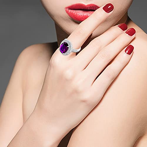 Uloveido Adjustable Platinum Plated Crystal Rings, Big Oval Cubic Zirconia Ring, Solitaire Split Shank Rings Birthstone Jewelry Gifts Y9272