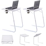 2 x Adjustable PC TV Laptop Desk Tray Home Office s/ Cup Holder White