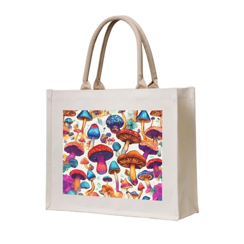 Sac fourre-tout imprimé champignon sauvage en toile coton pour femme