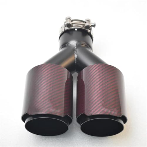 Tubo de escape doble en Y con acabado de fibra de carbono roja brillante