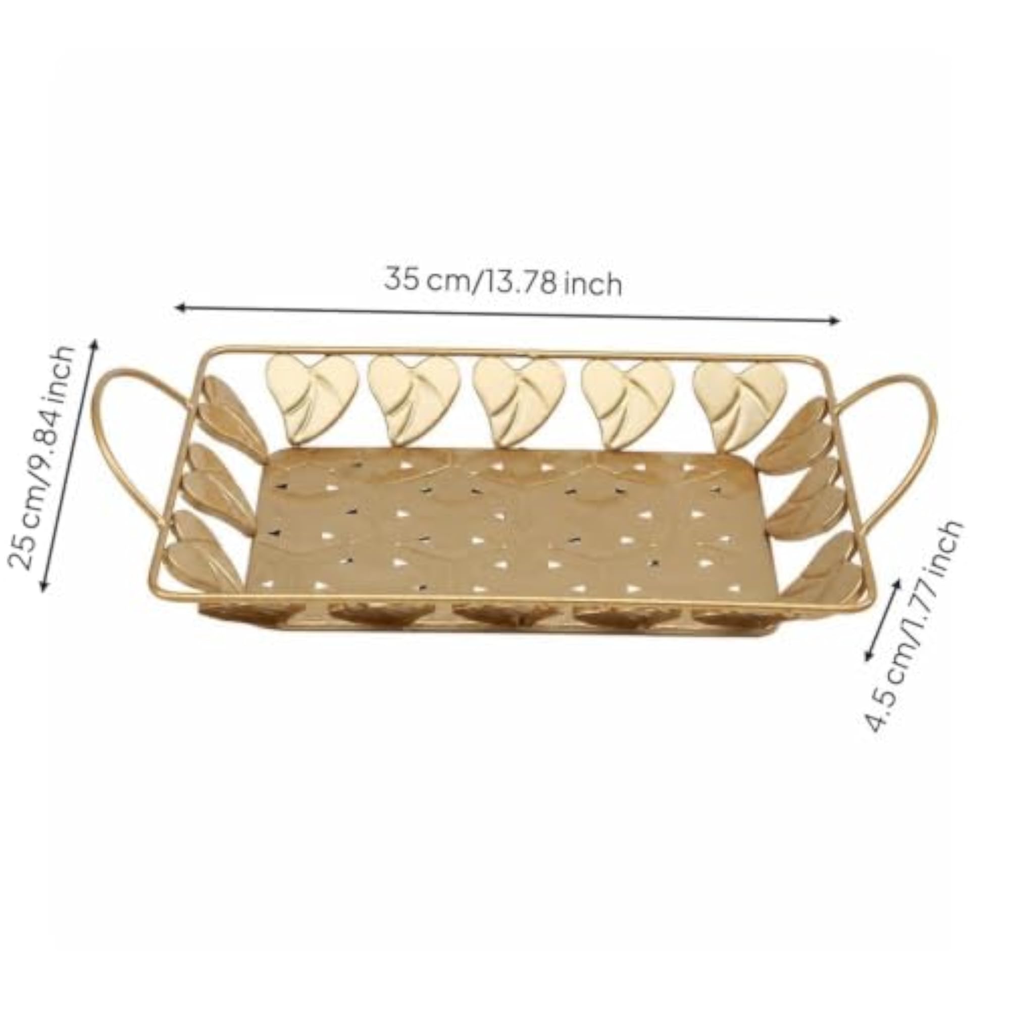 Rectangular Metal Tray with Handles, Decorative Gold Vanity Design