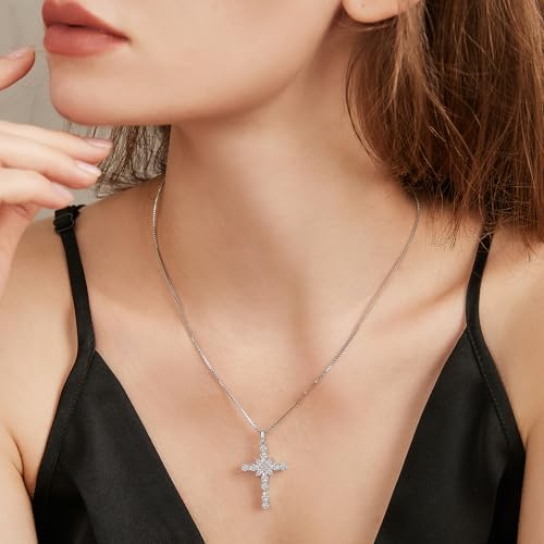 925 Sterling Silver Cross Necklace for Women，Birthday Delicate Star Cross Necklace Jewelry Gifts for Women，Birthstone Religious Jewelry for Mom, Chain 18 inch2