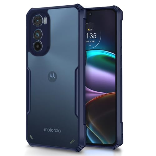 Image of Outlouders Back Cover for Motorola Moto Edge 30 | Ultra Hybrid Transparent | Full Camera Protection | Raised Edge | Crystal Clear Bumper Case (Blue)