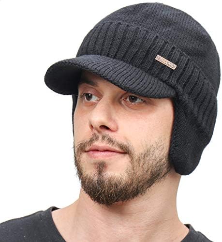 CAMOLAND Winter Beanie w/Visor & Earflaps for Men Outdoor Fleece Hat