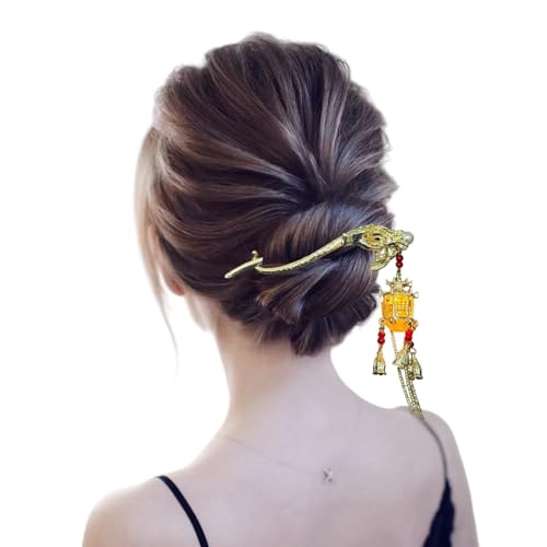 Image of 1pcs of Chinese Hair Sticks for Buns, Pearl Flower Vintage Metal Hair Chopsticks for Women and Girls Dangle Tassel Pendant Hair Accessories Hanfu Handmade Decor Hairpin (RED BANANA)