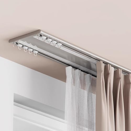 Heavy Duty Double Row Sliding Curtain Track - 3FT to 19FT Length, White Drapery Rails with End Cap Design for Room Dividers & Stylish Home Décor - 5.1M/16.7FT