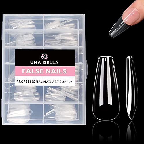 Image of UNA GELLA Long Coffin Nail Tips 504pcs Clear Long Gel Nail Tips Coffin Pre-shaped Full Cover Fake Nails Acrylic False Press on Nails For Nail Extension DIY Salon Soft Gel Tips 12 Sizes