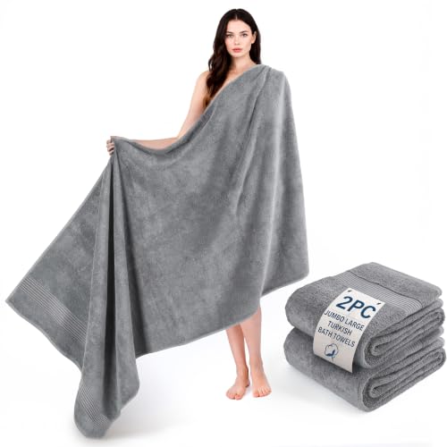 Image of Cotton Paradise 100% Cotton Turkish Towel Set, Soft Absorbent Quick Dry, 2 Piece 35x70 Bath Sheet Set, Light Grey