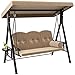 YITAHOME 3-Sitzer Hollywoodschaukel, Gartenschaukel mit Liegefunktion mit Verstellbarem Baldachin und Abnehmbarem Kissen, Gartenschaukel für Erwachsene im Garten, Pool, Balkon, Khaki