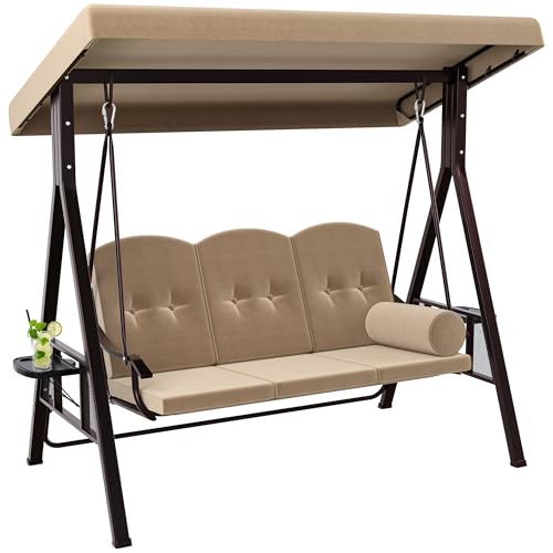 YITAHOME 3-Sitzer Hollywoodschaukel, Gartenschaukel mit Liegefunktion mit Verstellbarem Baldachin und Abnehmbarem Kissen, Gartenschaukel für...