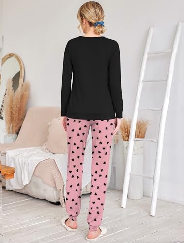 Image of Ekouaer 2 Pack Pajama Sets for Women,Long Sleeve Top Jogger Pant Loungewear | Winter Pyjama,Round Neck Sleepwear,Side Pocket Warm Pjs,4 Pieces Cozy Lounge Set,Elastic Waistband,Ankle Cuffs,Christmas Gift