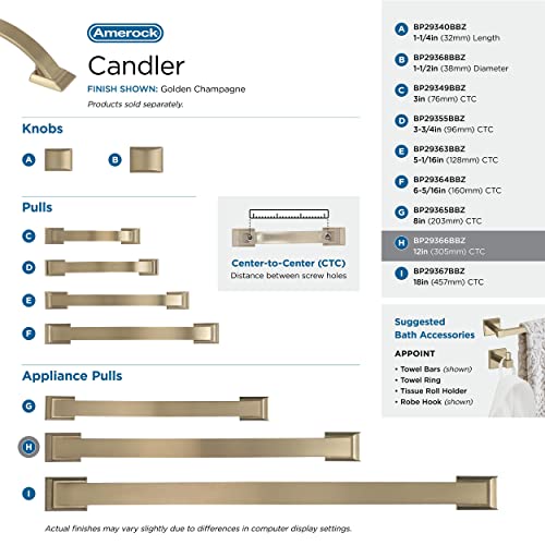 Image of Amerock | Appliance Pull | Golden Champagne | 12 inch (305 mm) Center to Center | Candler | 1 Pack | Drawer Pull | Drawer Handle | Cabinet Hardware