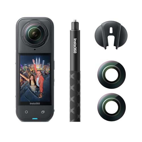 Insta360 X5 Zestaw zastępczy obiektywów - wodoodporna kamera sportowa 360° 8K, niskie światło punktowe, niewidoczny kijek do selfie, solidne i wymienne obiektywy, 3 godziny pracy na baterii