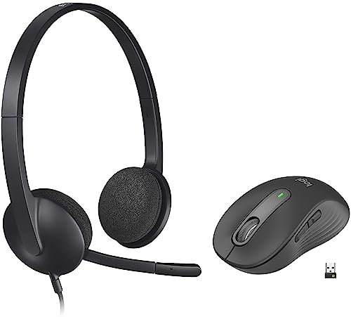 Image of Logitech Signature M650 Wireless Mouse - for Small to Medium Sized Hands, 2-Year Battery & H340 Stereo Wired Over Ear Headphones with Mic with Noise-Cancelling, USB