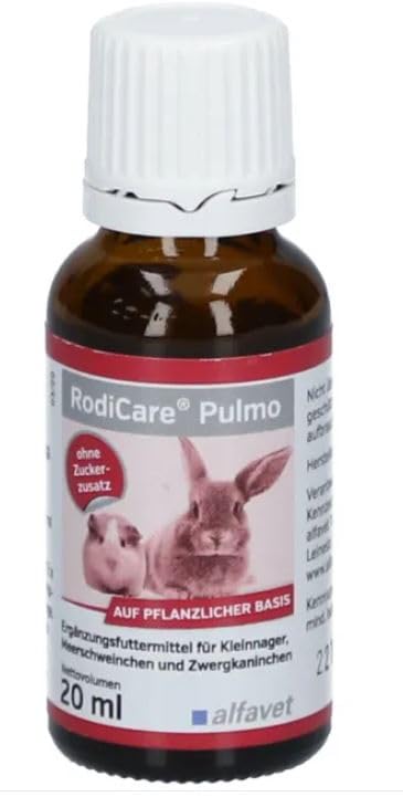 alfavet RodiCare Pulmo, Doppelpack, zur Unterstützung der Atemwege von Meerschweinchen und Kleinnagern, Ergänzungsfuttermittel, 2 x 20ml, Dosierspritze