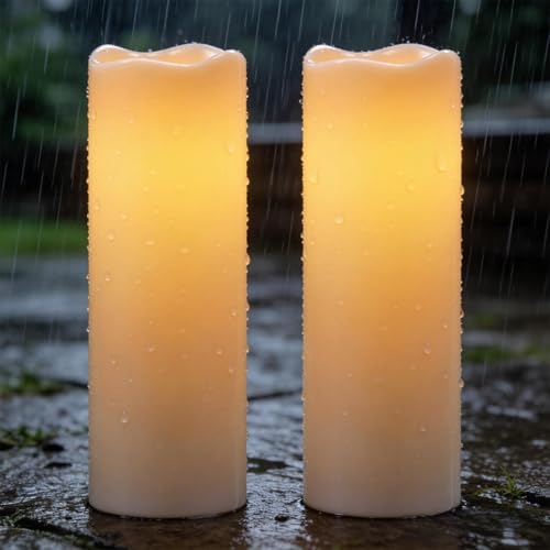Bougies solaires sans flamme Eldnacele lot de 2 grandes bougies piliers LED blanches
